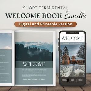 Airbnb Welcome Book template cabin themed, Lake house, cottage airbnb binder, Guest info book, vacation rental Welcome book Canva template