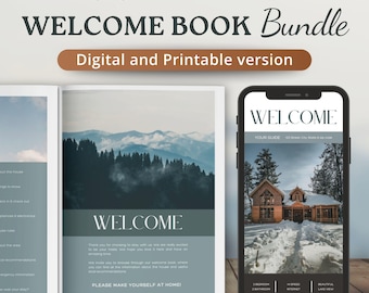 Airbnb Welcome Book template cabin themed, Lake house, cottage airbnb binder, Guest info book, vacation rental Welcome book Canva template
