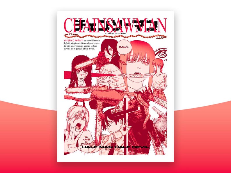 Chainsaw Man Poster, 8.5 X 11 Red Manga and Anime Print Etsy