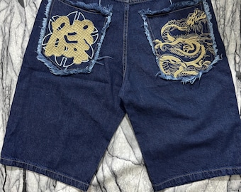 25 Pcs Y2K Embroidered Denim Shorts Bundle |Wholesale Japanese Patchwork Shorts