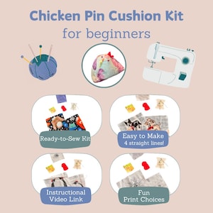 Easy DIY Chicken Pin Cushion Kit - Complete Craft Set with Pre-Cut Fabrics - Perfect Project for All Skill Levels on Sewing Machine