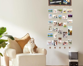 Picture Frames Collage Photo Hanging Display Picture Board Wood Rustic Frames for Wall and Dorm Room Decor with Blackboard and 30 Clips