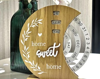 Calendario perpetuo de escritorio rústico de madera, decoración de granja