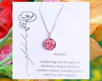 Birth Month Necklace | Birth Flower Jewelry | Pressed Flowers | Real Flower Necklace | August Birth Month