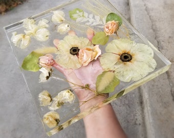 Wedding Bouquet Preservation in Resin, Wedding Bouquet Custom Keepsake, Preserved Flowers, 10 x 10 Resin Block made with YOUR Flowers