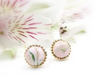 Handmade Jewelry, Gold Floral Stud Earrings: Preserved Petals from Weddings, Funerals, Baptisms, Anniversaries, Births, Unique Events