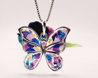 Handmade Butterfly Pendant with YOUR Flower Petals | Personalized Memorial Jewelry