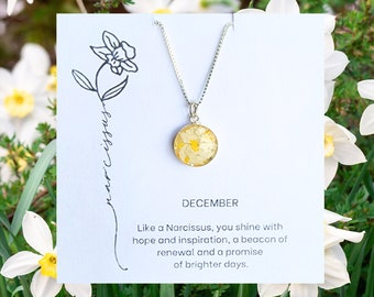 Birth Month Necklace | Birth Flower Jewelry | Pressed Flowers | Real Flower Necklace | DECEMBER Birth Month