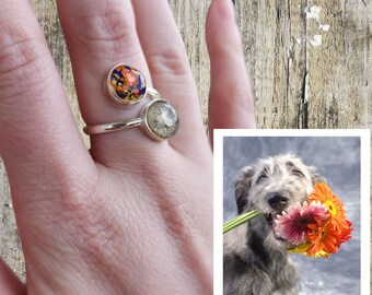 Pet Memorial Ring/Flower Petals from Funeral, Baptism, Anniversary, Birth, Wedding / Customize this ring with PET Ashes or YOUR Flowers