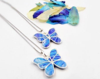 Handmade Memorial Butterfly Pendant | Flower Petals | Custom Jewelry for Wedding, Funeral, Baptism, Anniversary | Unique Keepsake