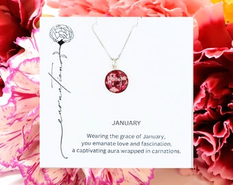 Birth Month Necklace | Birth Flower Jewelry | Pressed Flowers | Real Flower Necklace | JANUARY Birth Month