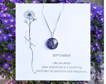 Birth Month Necklace | Birth Flower Jewelry | Pressed Flowers | Real Flower Necklace | SEPTEMBER Birth Month