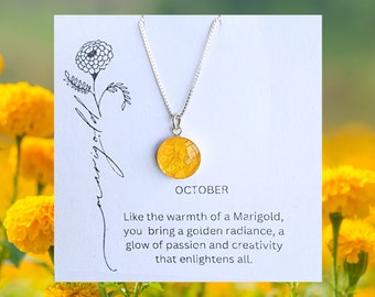 Birth Month Necklace | Birth Flower Jewelry | Pressed Flowers | Real Flower Necklace | OCTOBER Birth Month