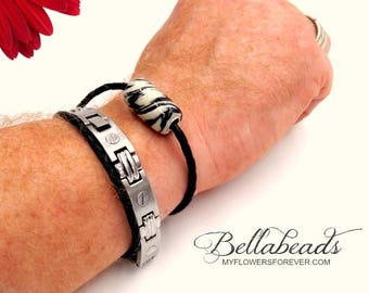 Memorial Bracelet, Men's Bracelet, Memorial Jewelry, Pet Memorial, Cremation Jewelry, Leather & Barrel Bead Bracelet