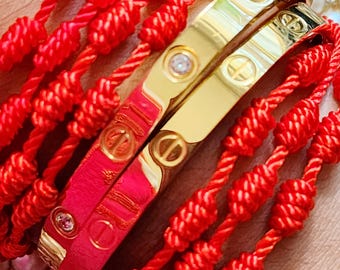 Pulsera de hilo de seda roja de 7 nudos: protección contra el mal de ojo, talismán de hechizo (juego de 3)