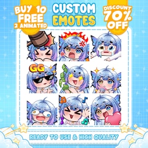 Aangepaste twitch-emoties | Geanimeerde emotes | Chibi Twitch-emote voor streamer | Discord- en kick-emoties | YCH-anime-emote | PNGTuber-items