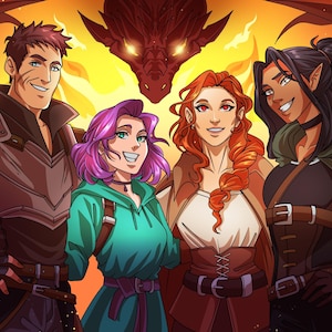 DND Party Custom Art Commission, groepsportret, DnD Commission, campagnekunst, DND-personageportret, personageontwerp, fantasie-illustratie