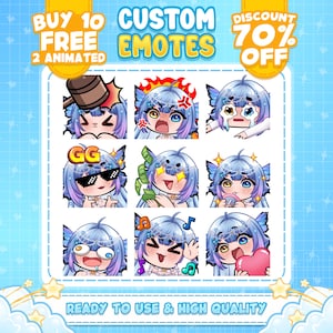 Aangepaste twitch-emoties | Geanimeerde emotes | Chibi Twitch-emote voor streamer | Discord- en kick-emoties | YCH-anime-emote | PNGTuber-items