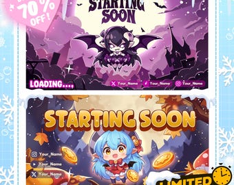 Custom Animated Stream Screen Pack / Custom Twitch Stream Screen / Starting Soon / Be Right Back / Offline / Ended Screens / Stream Overlay