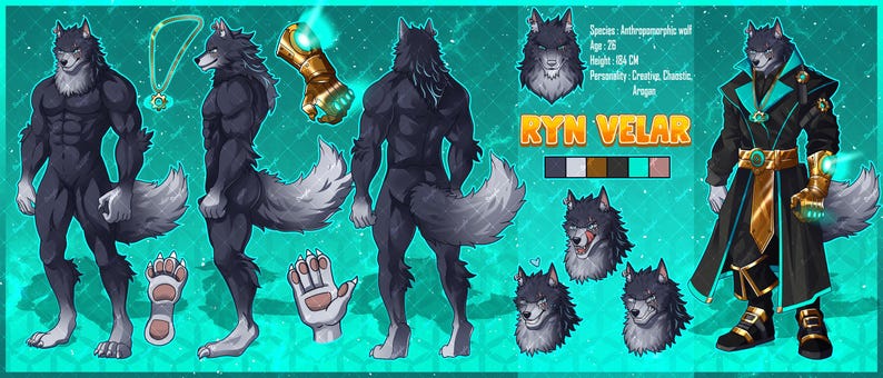 Custom Fursona Reference Sheet, Furry Art, Anthro Reference Art ...