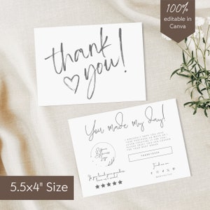 Canva-bedankkaartsjabloon voor kleine bedrijven en ondernemers, afdrukbare bijsluiter met coupon en beoordelingsverzoek, eigentijds