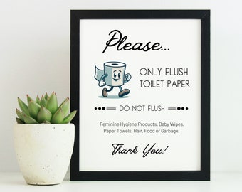 Letrero imprimible retro para baño: Solo papel higiénico - Airbnb, VRBO (PDF, editable en Canva)