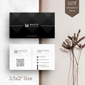 QR Code Visitenkarte für Makler, Makler, Makler, Makler und Versicherungen. Bearbeitbare Vorlage in Canva