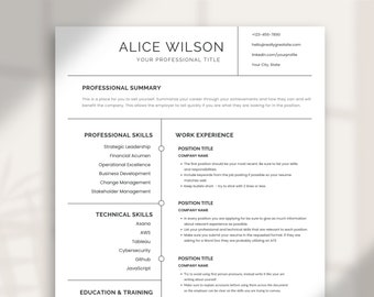Modelo de currículo executivo: CV moderno com carta de apresentação (MS Word, Canva)