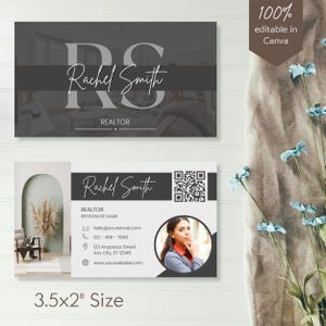 QR Visitenkarten Template für Makler, Makler, Makler, Makler und Versicherungen. Leicht anpassbare Canva Vorlage.