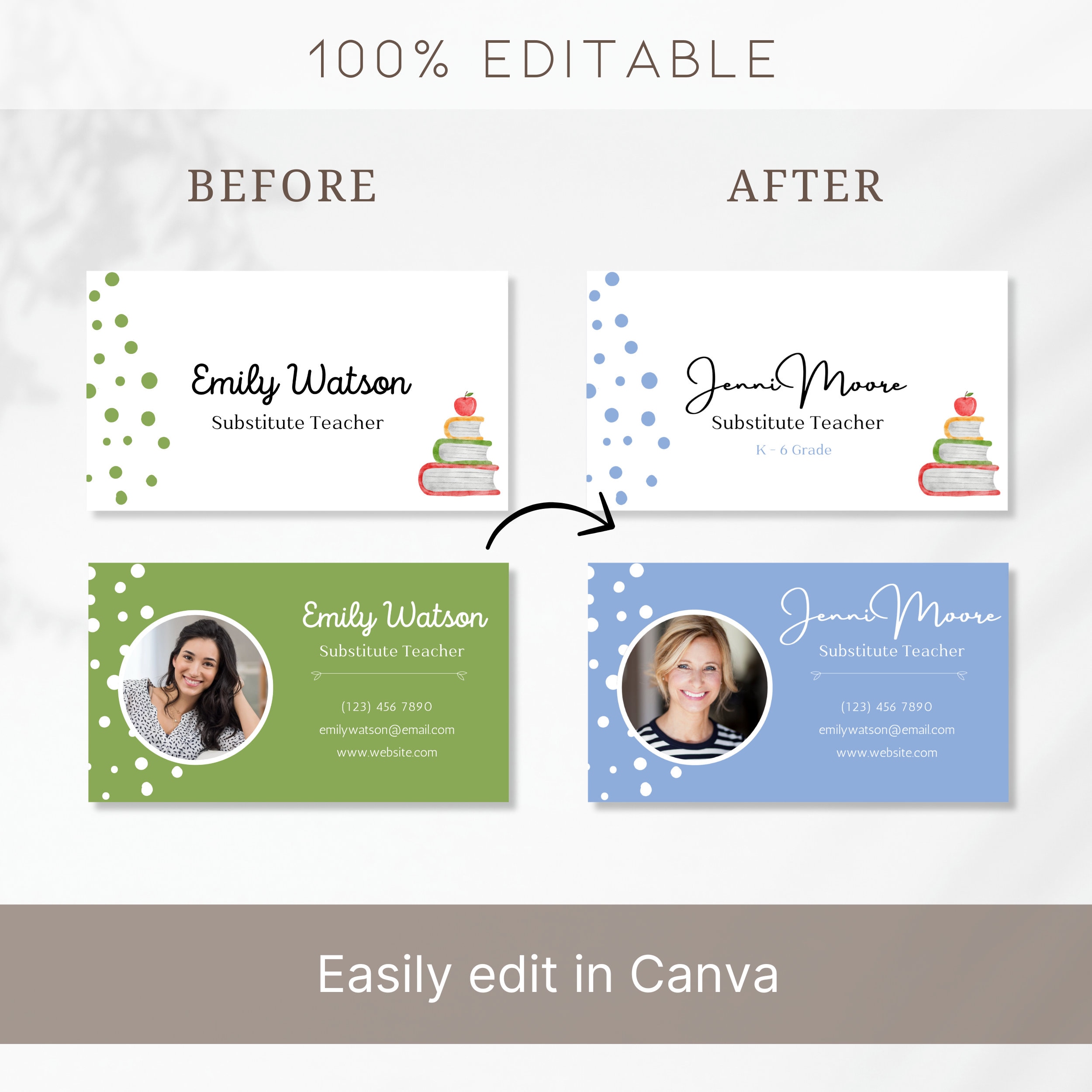 Substitute Teacher Business Card Template: Canva Design (digital ...