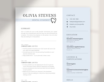 Dental Resume Template: Hygienist, Assistant, Nurse (Word & Canva)