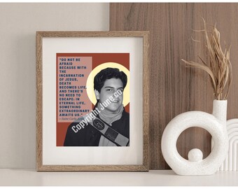 Póster de San Carlo Acutis en blanco y negro