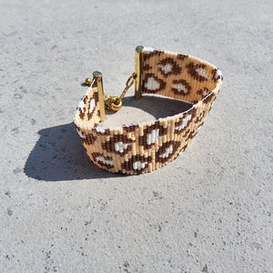 Leopard print beaded cuff bracelet