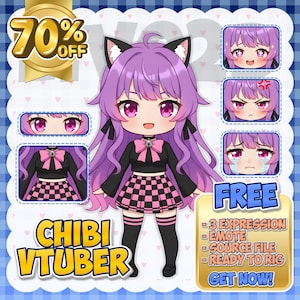 Ilustração personalizada de VTuber chibi para Twitch, arte fofa e personalizada de personagem de anime.