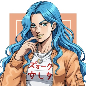 Retrato personalizado al estilo anime de JoJo: ilustración de personaje dramática y llamativa por encargo.