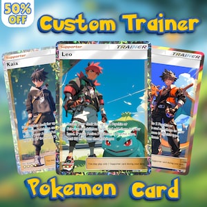 Carte Pokémon personnalisée, portrait pokemon personnalisé, cadeau personnalisé, illustration, fête des pères