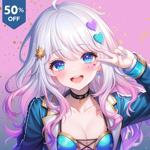 Personalized PFP Avatar – Custom Anime Profile Picture – Cute Kawaii Digital Art for Twitch & Discord