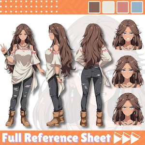 Zeichenblatt Anime Design, Auftrags-Charakterbogen, Charakter-Referenzbogen, Vtuber Model Furry Referenzbogen, Anime Design Vrchat