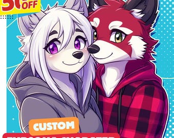 Aangepaste harige tekening | Gepersonaliseerd antroportret | Digitale Fursona-illustratie | Karakterkunstwerk in opdracht | OC-ontwerptekening