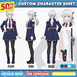 Custom Anime Character Reference Sheet: Vtuber, OC Design