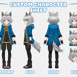 Kundenspezifischer Anime Charakter Bogen Auftragsarbeit | Personalisierte OC Referenz Sheet Art | Eigenes VTuber RPG Design