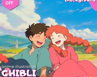 Spersonalizowany portret w stylu Ghibli – ilustracja anime Ghibli – spersonalizowana sztuka rodziny lub pary