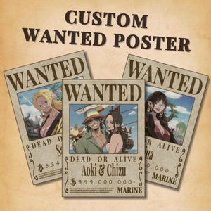 Anime Wanted Poster, Personalized Pirate Anime Gift, Custom Anime Portrait, One Piece, Printable Wall Art, Father’s Day, Anniversary Gift