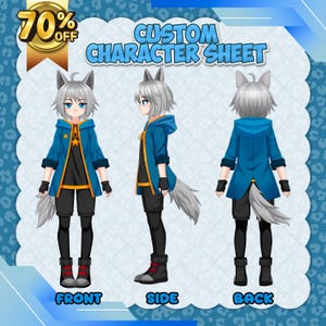 Ficha de personaje personalizada / Diseño de referencia de personaje original / Arte de animación en 360° / Perfil de personaje VTuber