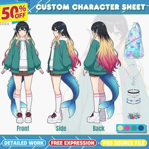Custom Anime Character Sheet | VTuber Reference & Original Character Design Commission