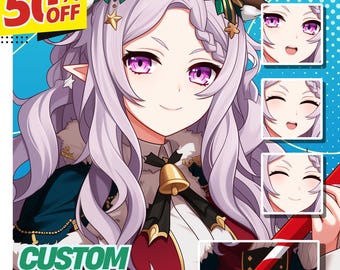 Anime PNGtuber Model Commission | Custom 4 Expressions Avatar | Streamer VTuber PNG Art
