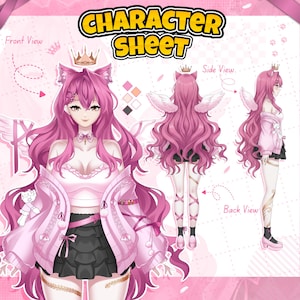 Fiche de référence d'anime personnalisée - Fiche de personnage pour Vtuber Stream OC, jeu ou image de marque