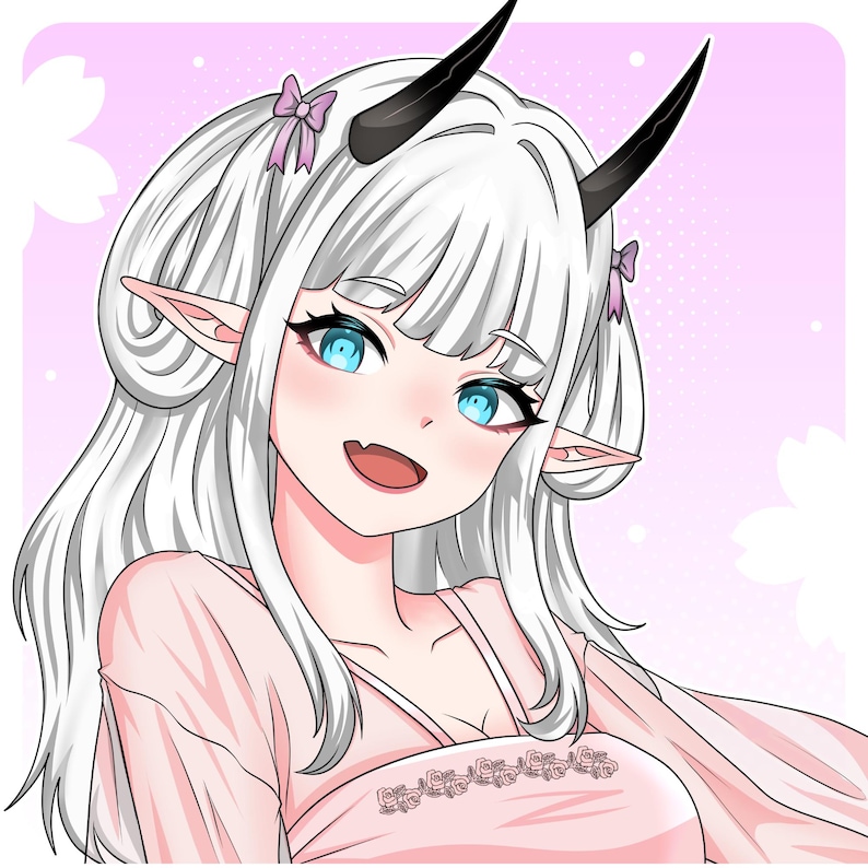Custom anime portrait featuring a white-haired cat girl character with elegant accessories, soft purple colors, and detailed anime-style artwork. This personalized profile picture is suitable for VTubers, streamers, Discord users, and content creators looking for a stylish and professional online identity.