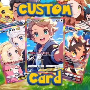 Carte Pokémon personnalisée | Cadeau personnalisé pour anniversaire. Anniversaire, cadeaux Pokémon, portrait Pokémon, cadeau de Pâques, commission de carte Pokémon