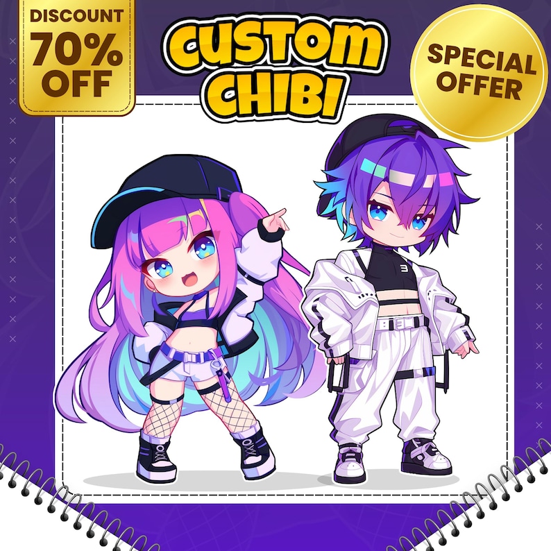 Custom Chibi Illustration with Personalized Anime, DND, VTuber Style, for Profile Display image 1